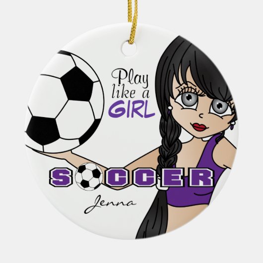 女遊の子のように |サッカー |紫 セラミックオーナメント (正面)