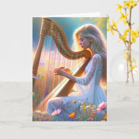 女遊は花でハープ カード (黄色い花)