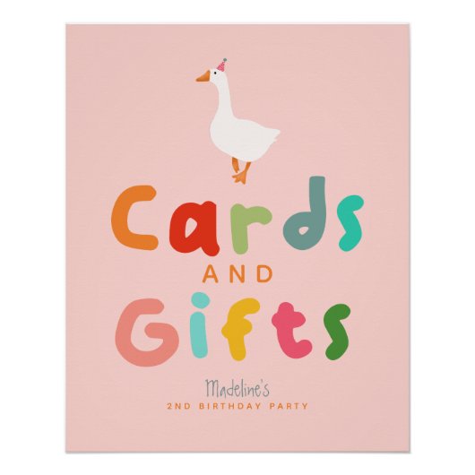 女間抜けの子のグース誕生日カードとギフトのサイン ポスター (正面)