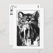 女食べ物の猫 ポストカード (正面/裏面)