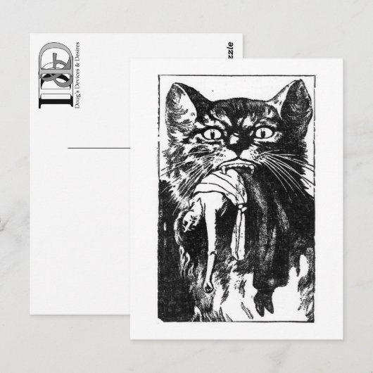 女食べ物の猫 ポストカード (正面/裏面)