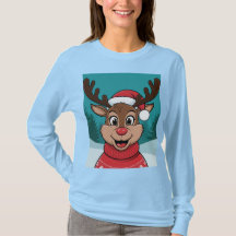 女魅力的の子のためのクリスマスのトナカイ顔Tシャツ