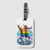 女鮮やかの子と山に止まるシロクマ ラゲッジタグ (正面縦)