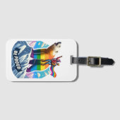 女鮮やかの子と山に止まるシロクマ ラゲッジタグ (正面横)