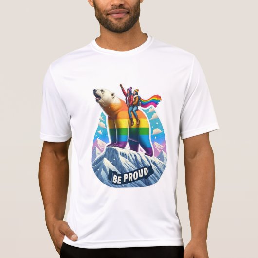 女鮮やかの子と山に止まるシロクマ Tシャツ (正面)