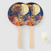女鮮やかの子と月の水彩扇子 ハンドファン (正面&裏面)