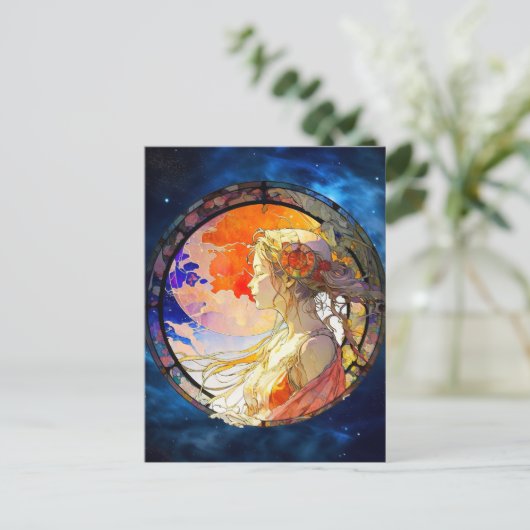 女鮮やかの子はがきの水色 ポストカード (スタンド正面)