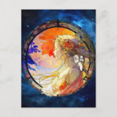 女鮮やかの子はがきの水色 ポストカード (正面)