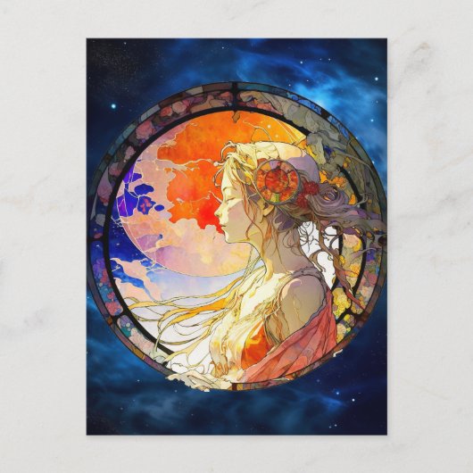 女鮮やかの子はがきの水色 ポストカード (正面)