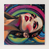 女鮮やかサイケデリックポートレートジグソーパズル ジグソーパズル (横)