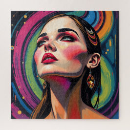 女鮮やかサイケデリックポートレートジグソーパズル ジグソーパズル