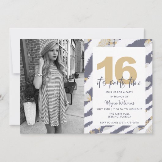 女10代のの子の写真16th誕生日パーティーへの招待 招待状 (正面)