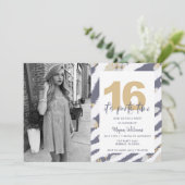 女10代のの子の写真16th誕生日パーティーへの招待 招待状 (スタンド正面)