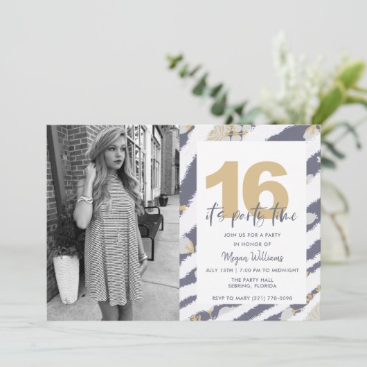 女10代のの子の写真16th誕生日パーティーへの招待 招待状 (スタンド正面)