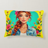 女10代のの子の美学 – フローラ漫画ポートレート アクセントクッション (裏面)