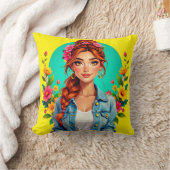 女10代のの子の美学 – フローラ漫画ポートレート クッション (ブランケット)