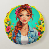 女10代のの子の美学 – フローラ漫画ポートレート ラウンドクッション (裏面)