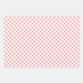 女10代のの子パステルピンク白の波の市松模様に花 ラッピングペーパーシート (正面)