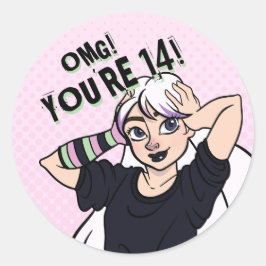 女10代のの子ピンク漫画パンク14誕生日 ラウンドシール