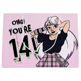 女10代のの子ピンク漫画パンク14誕生日 ラージペーパーバッグ