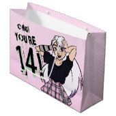 女10代のの子ピンク漫画パンク14誕生日 ラージペーパーバッグ (正面アングル)