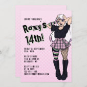 女10代のの子ピンク漫画パンク14誕生日 招待状 (正面/裏面)