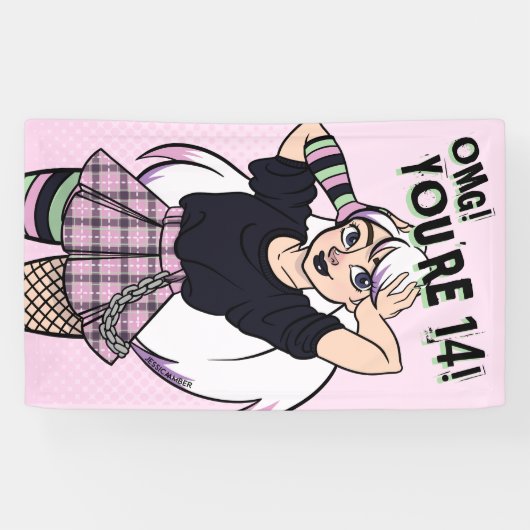 女10代のの子ピンク漫画パンク14誕生日 横断幕 (横)