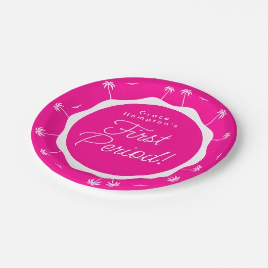 女10代のの子ホットピンク夏の第1期パーティー ペーパープレート (アングル)