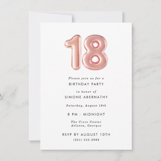 女10代のの子18th誕生日パーティーの写真 招待状 (裏面)