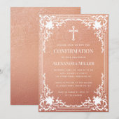 女 確認 ローズゴールド ホワイト エレガント ヴィンテージ 招待状 (正面/裏面)