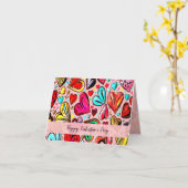 好きだよ、ファンキー・ハート・パターン・デザイン！！ カード (黄色い花)