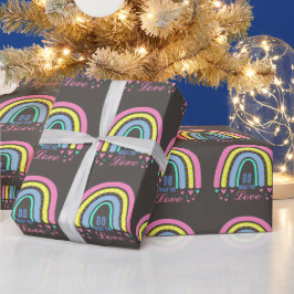 "好きなことをする"引用文ブラウンレトロボホレインボー ラッピングペーパー