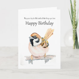 好きなものが詰まったおもしろい誕生日お祝いメッセージ スズメ カード
