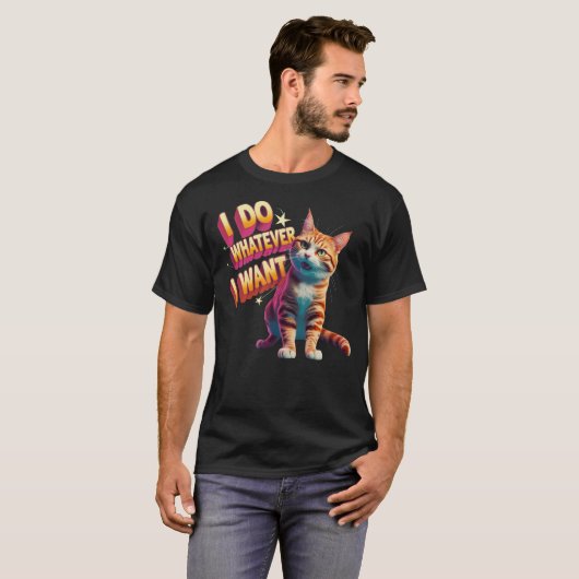「好きなように生きる」面白いネコ Tシャツ (正面フル)