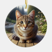 好奇なタビー猫の記念品 セラミックオーナメント (正面)