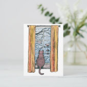 好奇な猫のウィンター チル ヴィブス 遅れた誕生日 ポストカード (スタンド正面)