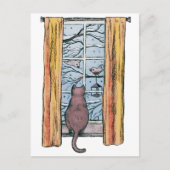 好奇な猫のウィンター チル ヴィブス 遅れた誕生日 ポストカード (正面)