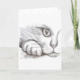 好奇な猫の鉛筆画 グリーティングカード