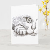 好奇な猫の鉛筆画 グリーティングカード (黄色い花)