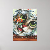 好奇な猫 & 用心深い金魚 キャンバスプリント (正面)