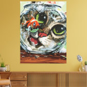好奇な猫 & 用心深い金魚 キャンバスプリント (インサイチュ (リビング))