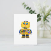 好奇な玩具ロボットが下を見ている ポストカード (スタンド正面)