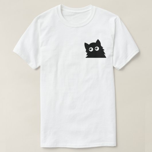 好奇な黒猫のキュートなミニマル猫デザイン Tシャツ (デザイン正面)
