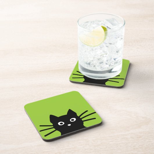 好奇心が強いかいま見る黒猫|のおもしろいでかわいい動物の芸術 コースター (右側)