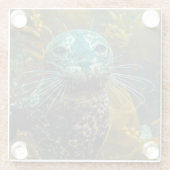 好奇心が強いアザラシのケルプの森林|サンタ・バーバラ ガラスコースター (裏面)