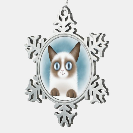 好奇心が強いシャムの子ネコ スノーフレークピューターオーナメント (右)