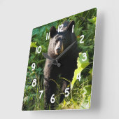 好奇心が強いツキノワグマ スクエア壁時計 (傾斜)