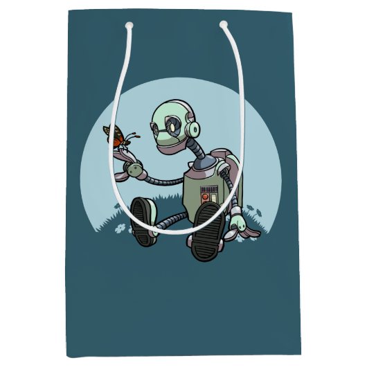 好奇心が強いロボットは彼の最初蝶漫画を見ます ミディアムペーパーバッグ (正面)