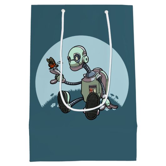 好奇心が強いロボットは彼の最初蝶漫画を見ます ミディアムペーパーバッグ (裏面)