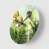 好奇心が強い妖精-妖精およびToadstools ラウンド壁時計 (傾斜)